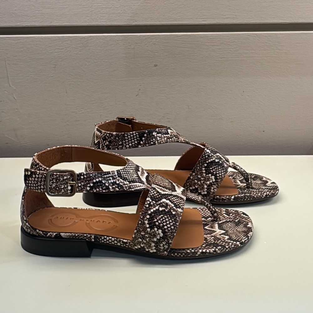Chie Mihara Snake-Print Ankle-Strap Sandals in Brown and Black
